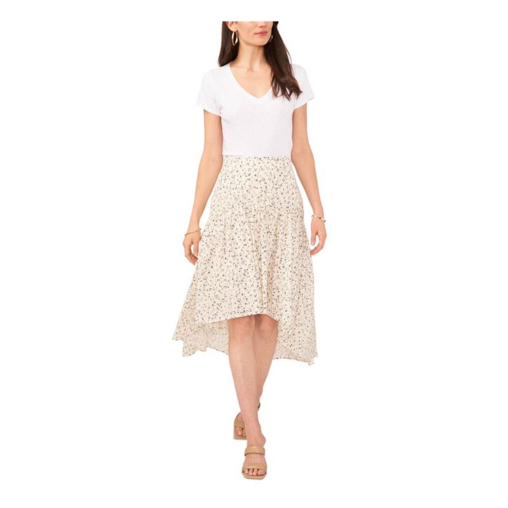 VINCE CAMUTO Womens Beige Zippered Lined Tiered Midi Hi-Lo Skirt 0 - Picture 3 of 4